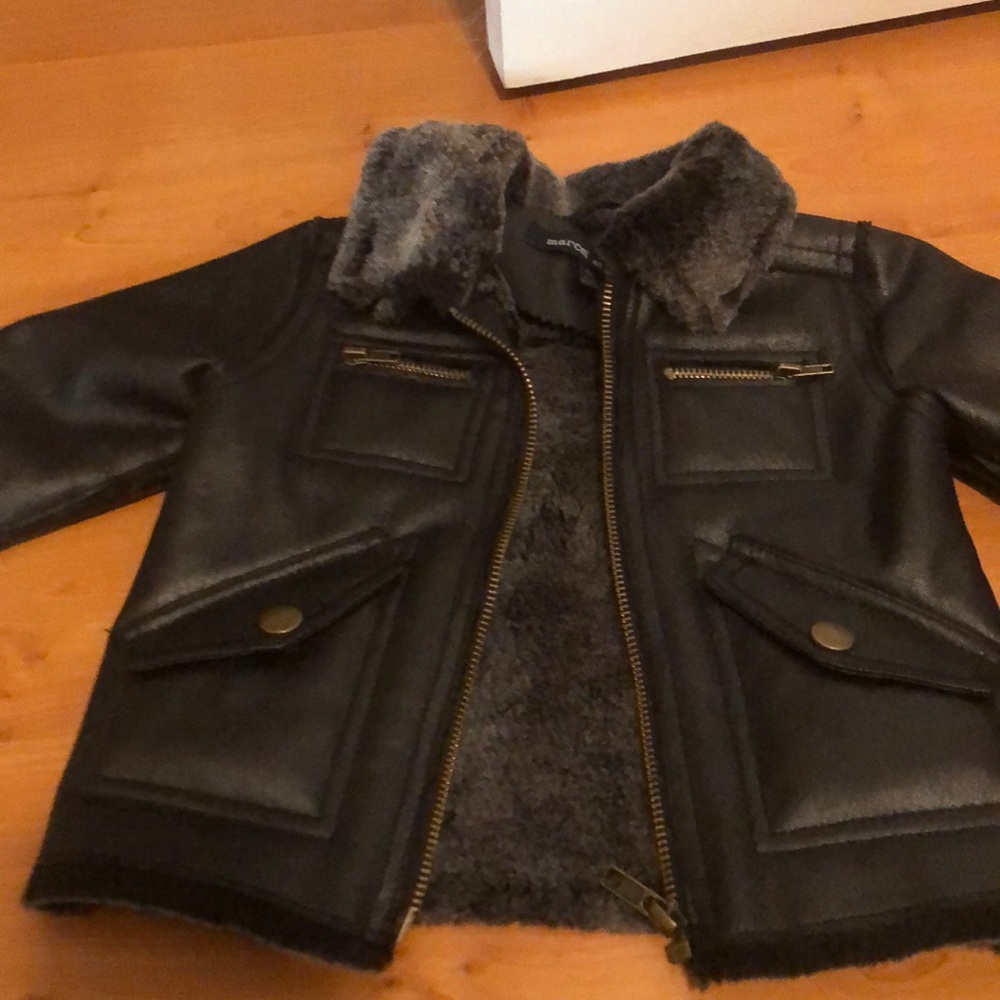 Marcel et leon baby leather coat with fur trim